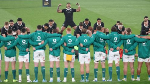 ‘This is box office stuff!’ – Rieko Ioane LEADS All Blacks haka for first time after being booed by crowd following Johnny Sexton spat