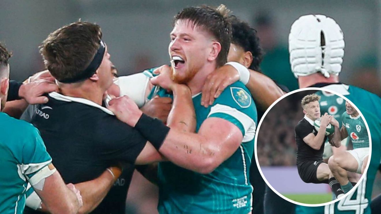 Scott Barrett and Joe McCarthy involved in scuffle after All Blacks fly-half Damian McKenzie (inset) takes hit from Ireland lock.