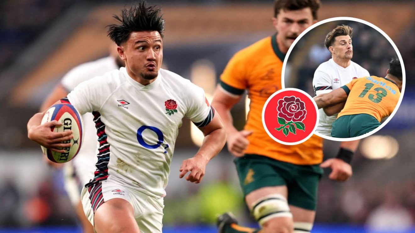Marcus Smith and Henry Slade (inset) in action for England against the Wallabies.