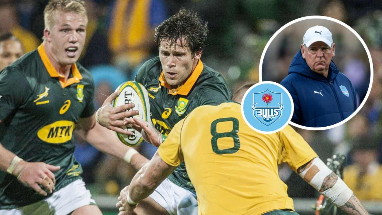 Springboks centre Jan Serfontein and an insert of Bulls head coach Jake White.