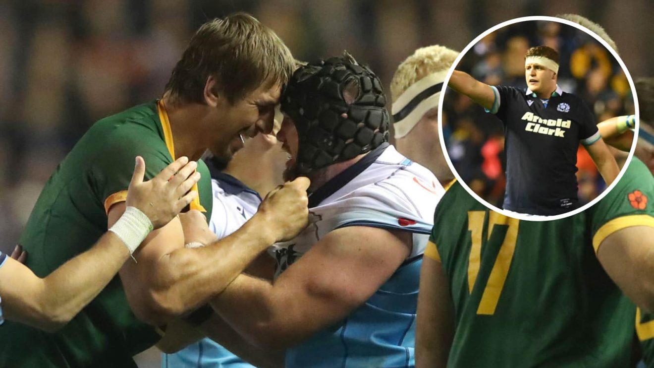 Springboks lock Eben Etzebeth and Scotland's Zander Fagerson with an insert of Scott Cummings.