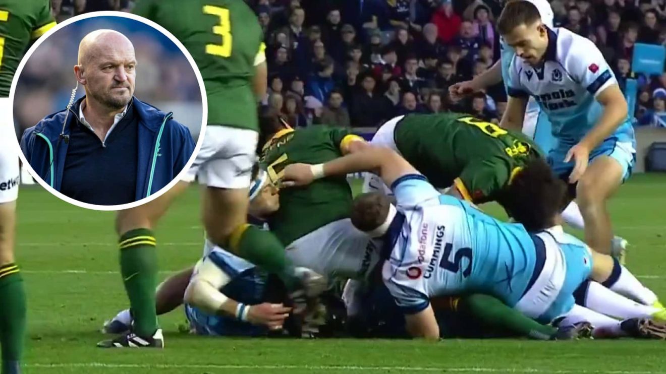 Scotland Scott Cummings clear out and an insert of head coach Gregor Townsend.