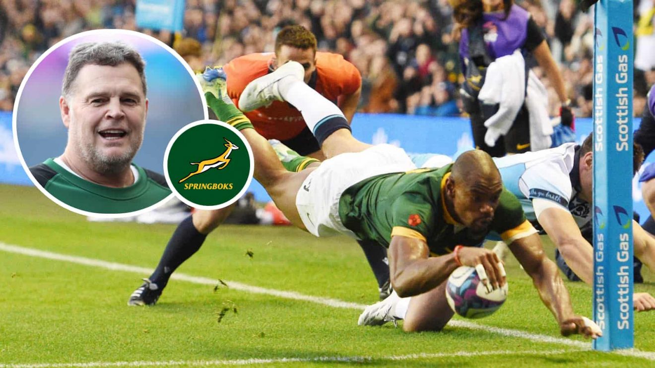 Springboks winger Makazole Mapimpi and insert of head coach Rassie Erasmus.