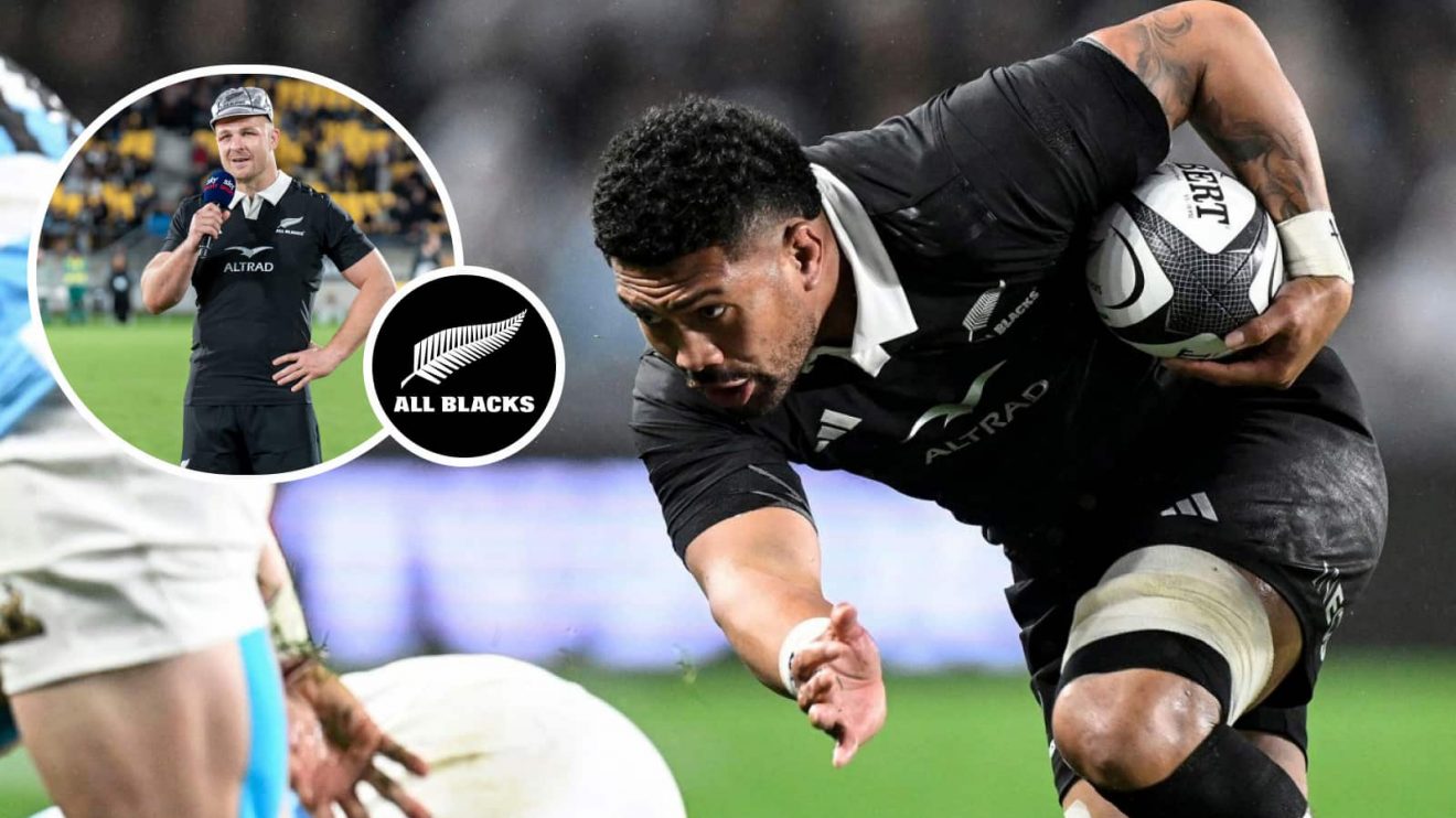 All Blacks back-rowers Ardie Savea and Sam Cane (inset) in 2024.