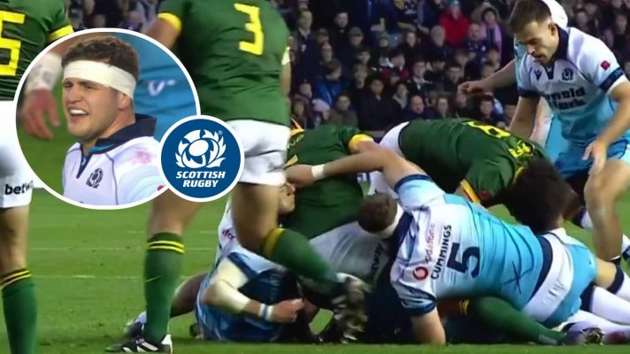 Scott Cummings incident which saw him red carded in Springboks defeat and the Scotland lock (inset) after receiving his punishment.