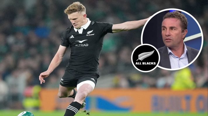 All Blacks fly-half Damian McKenzie in action against Ireland, and former scrum-half Justin Marshall (inset).