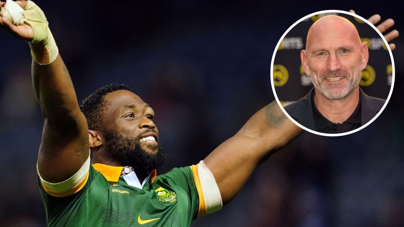 Springboks captain Siya Kolisi and an insert of ex-England captain Lawrence Dallaglio
