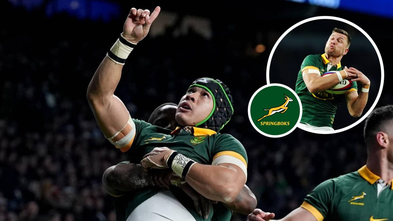 Springboks winger Cheslin Kolbe and an insert of fly-half Handre Pollard