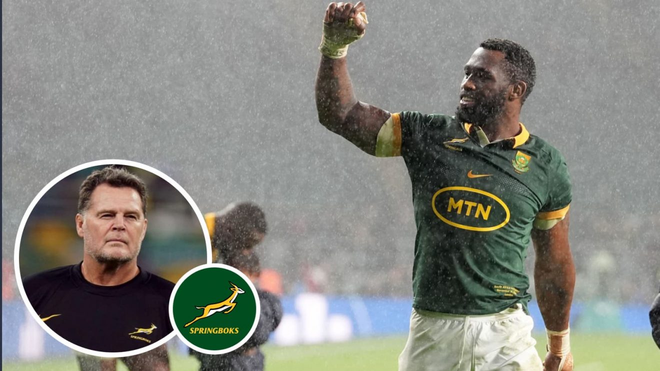 Springboks captain Siya Kolisi and coach Rassie Erasmus speak after victory over England.
