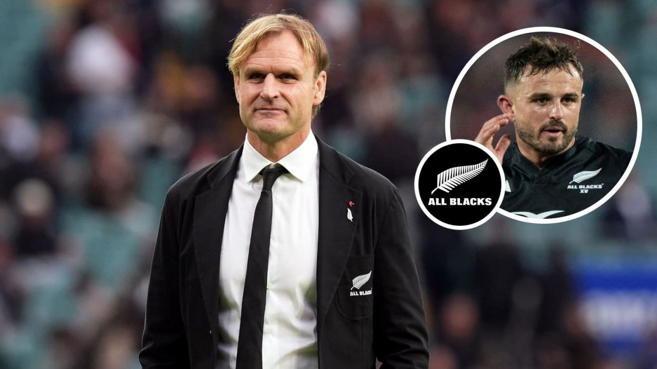 All Blacks head coach Scott Robertson and fly-half Harry Plummer.