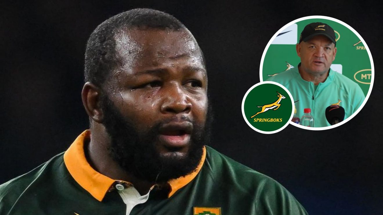 Springboks prop Ox Nche and an insert of assistant coach Deon Davids.