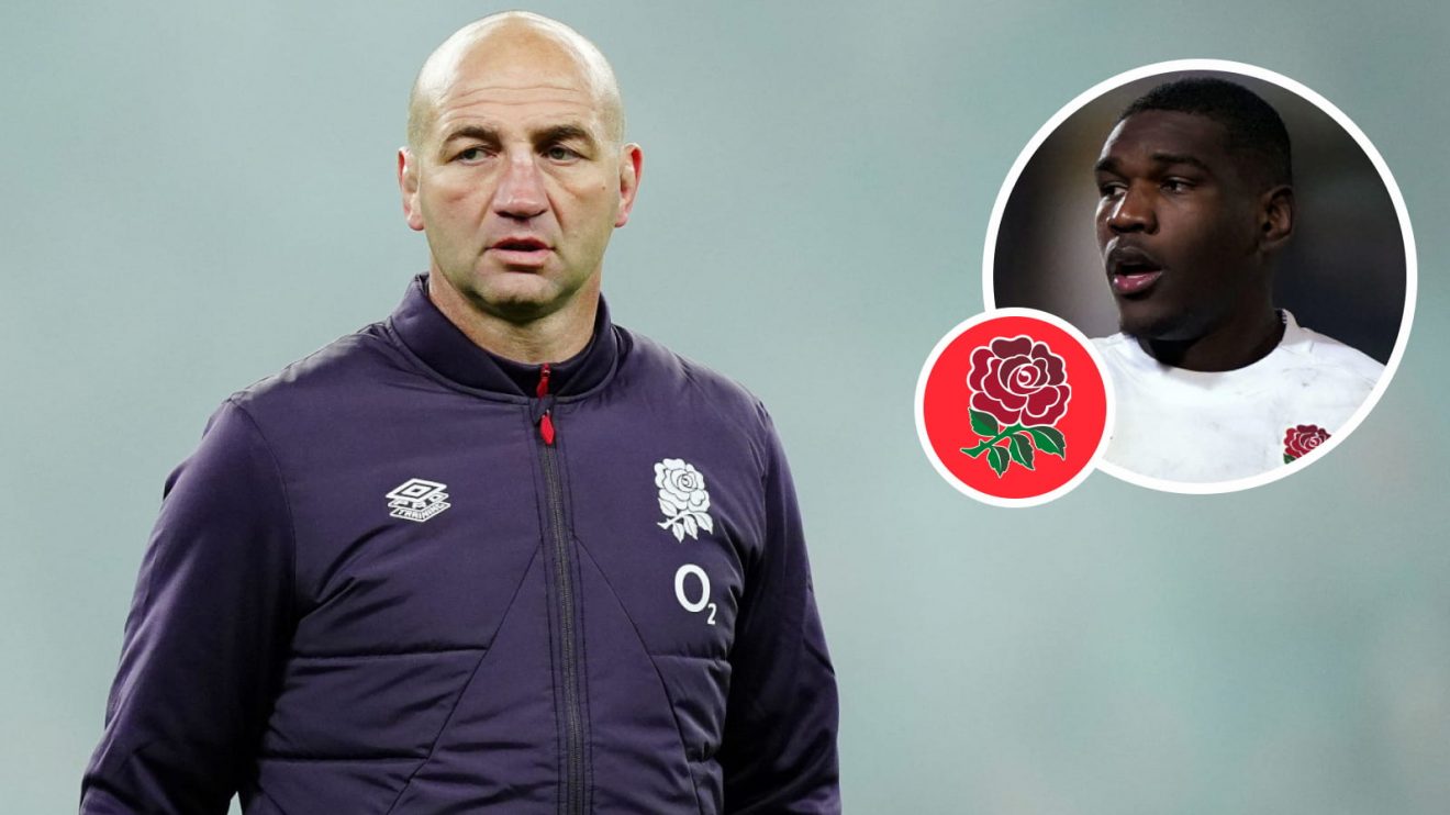 England head coach Steve Borthwick and U20 lock Junior Kpoku (inset).