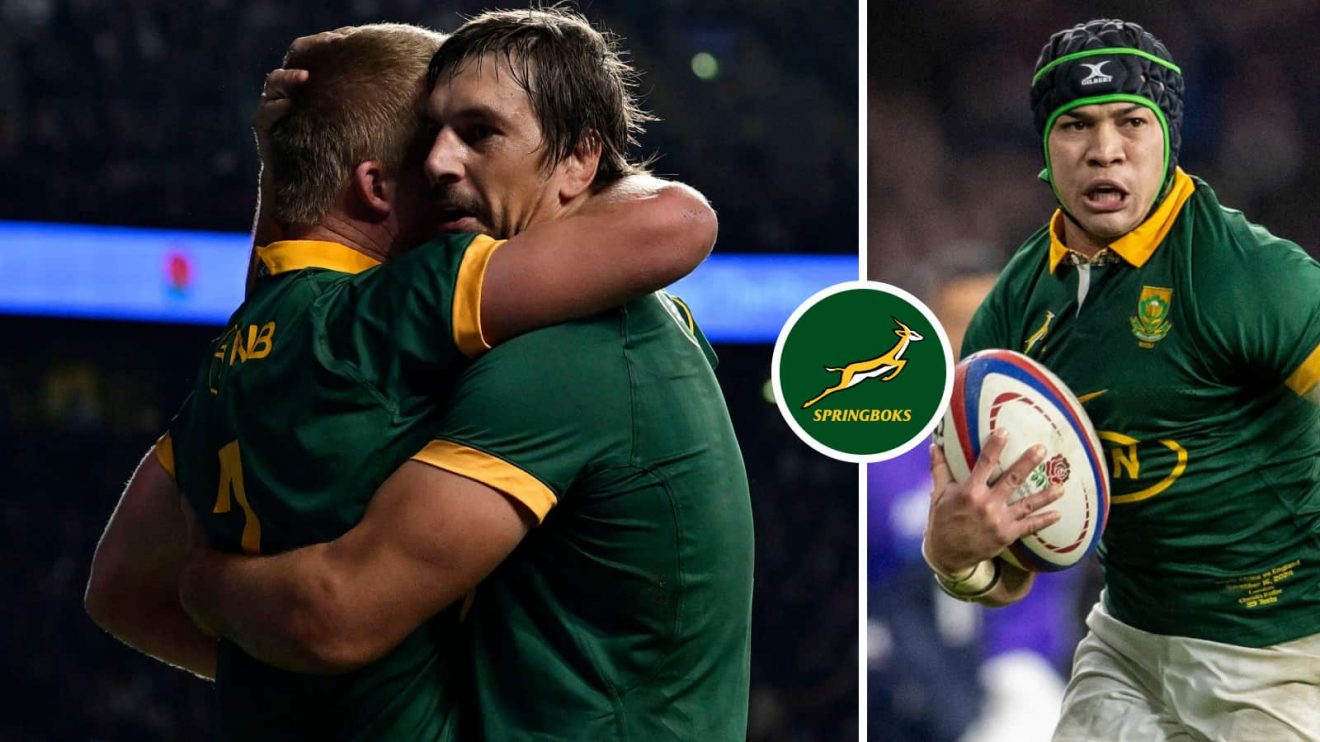 The Springboks' World Rugby Player of the Year nominees, Pieter-Steph du Toit, Eben Etzebeth (both left) and Cheslin Kolbe (right).