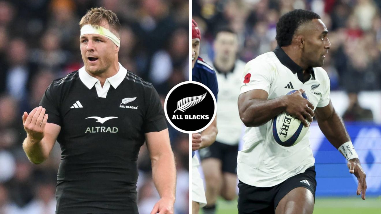 Split image of All Blacks flanker Sam Cane and winger Sevu Reece.