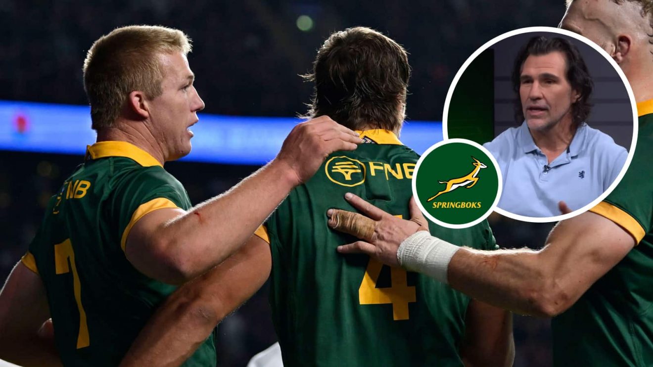 Springboks forward Pieter-Steph du Toit and Eben Etzebeth an insert of Victor Matfield.