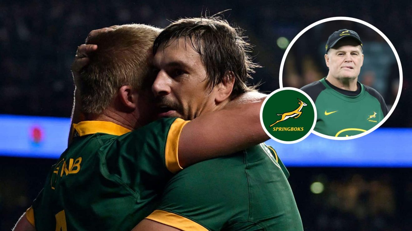 Springboks forward Pieter-Steph du Toit and Eben Etzebeth an insert of Rassie Erasmus