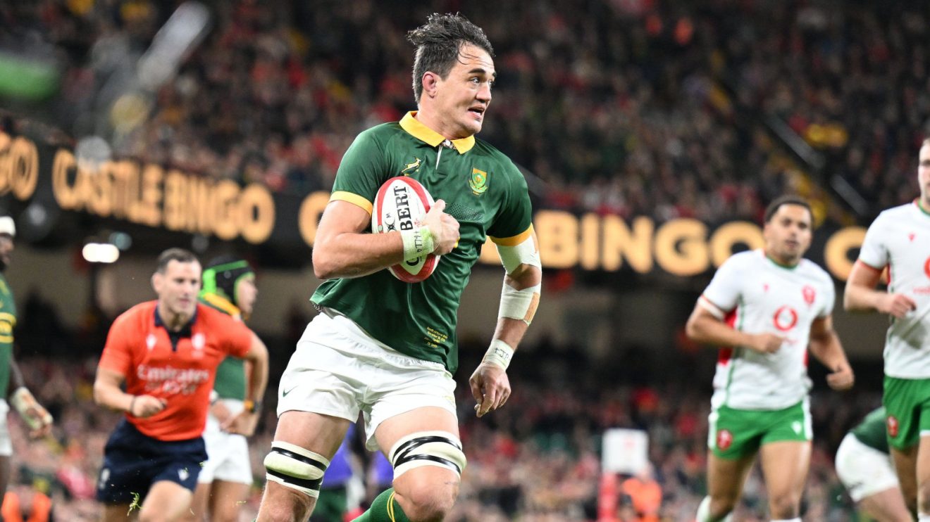 Franco Mostert crossing for Springboks against Wales.