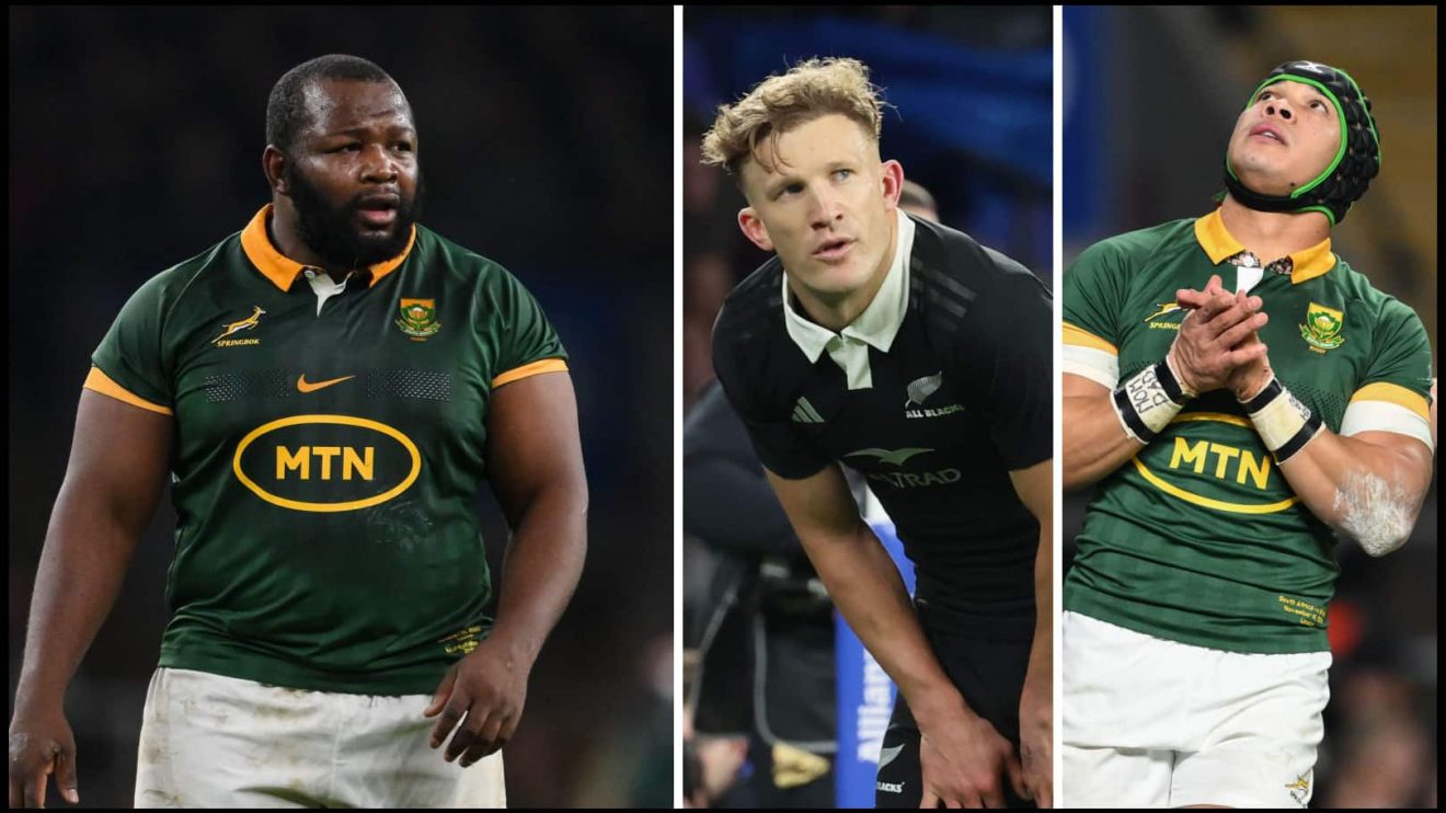 Springboks prop Ox Nche All-Blacks fly-half Damian McKenzie and Cheslin Kolbe.