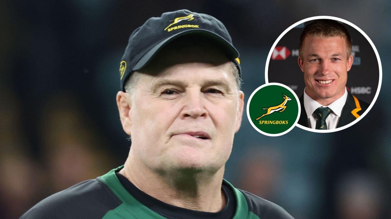 Springboks head coach Rassie Erasmus and an insert of flanker Pieter-Steph du Toit
