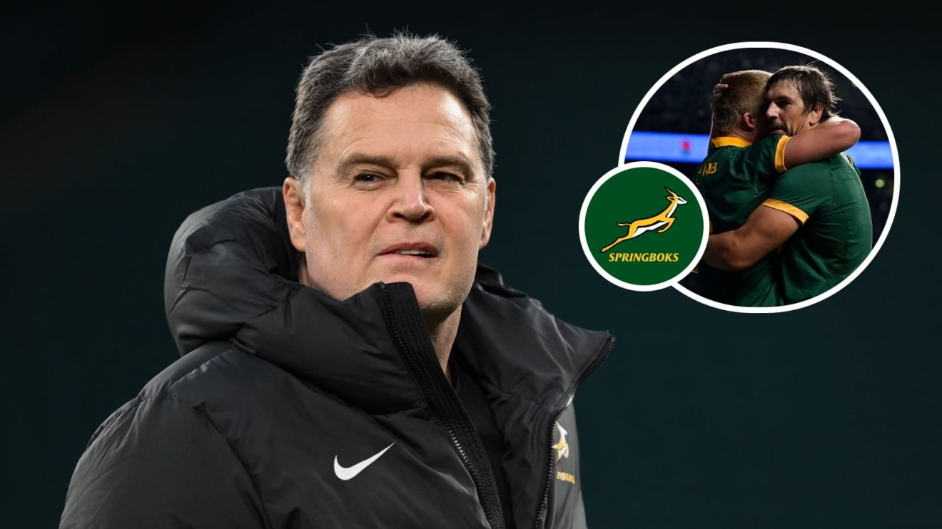 Springboks head coach Rassie Erasmus and an instert of Eben Etzebeth and Pieter-Steph du Toit