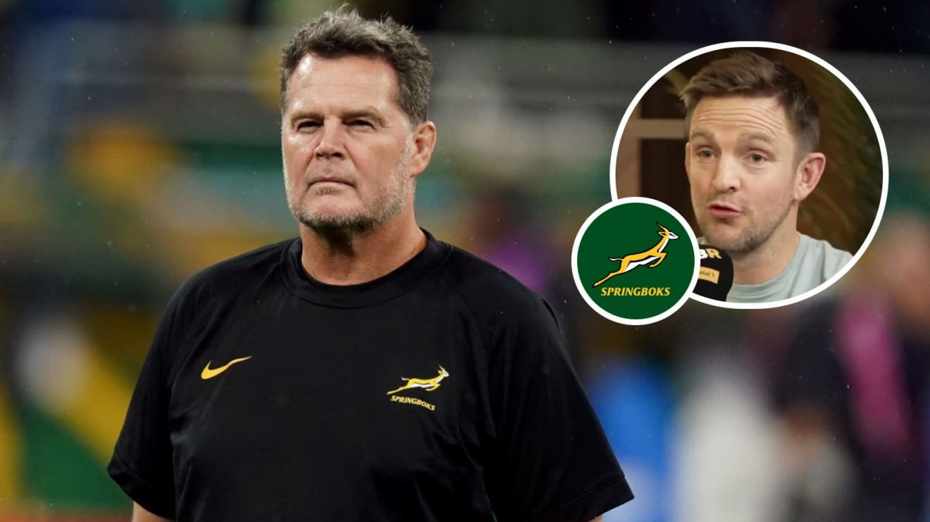 Springboks head coach Rassie Erasmus and former Scotland scrum-half Rory Lawson (inset).