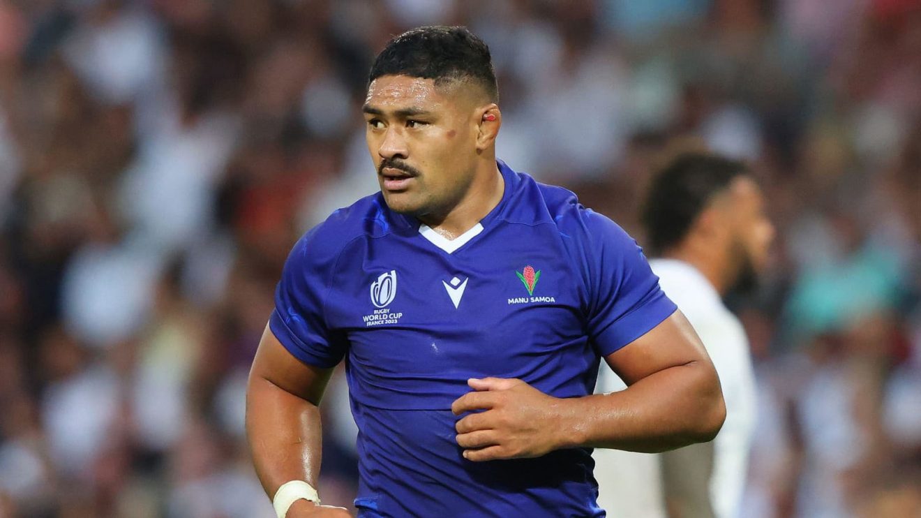 Fritz Lee in action for Samoa at the 2023 Rugby World Cup.