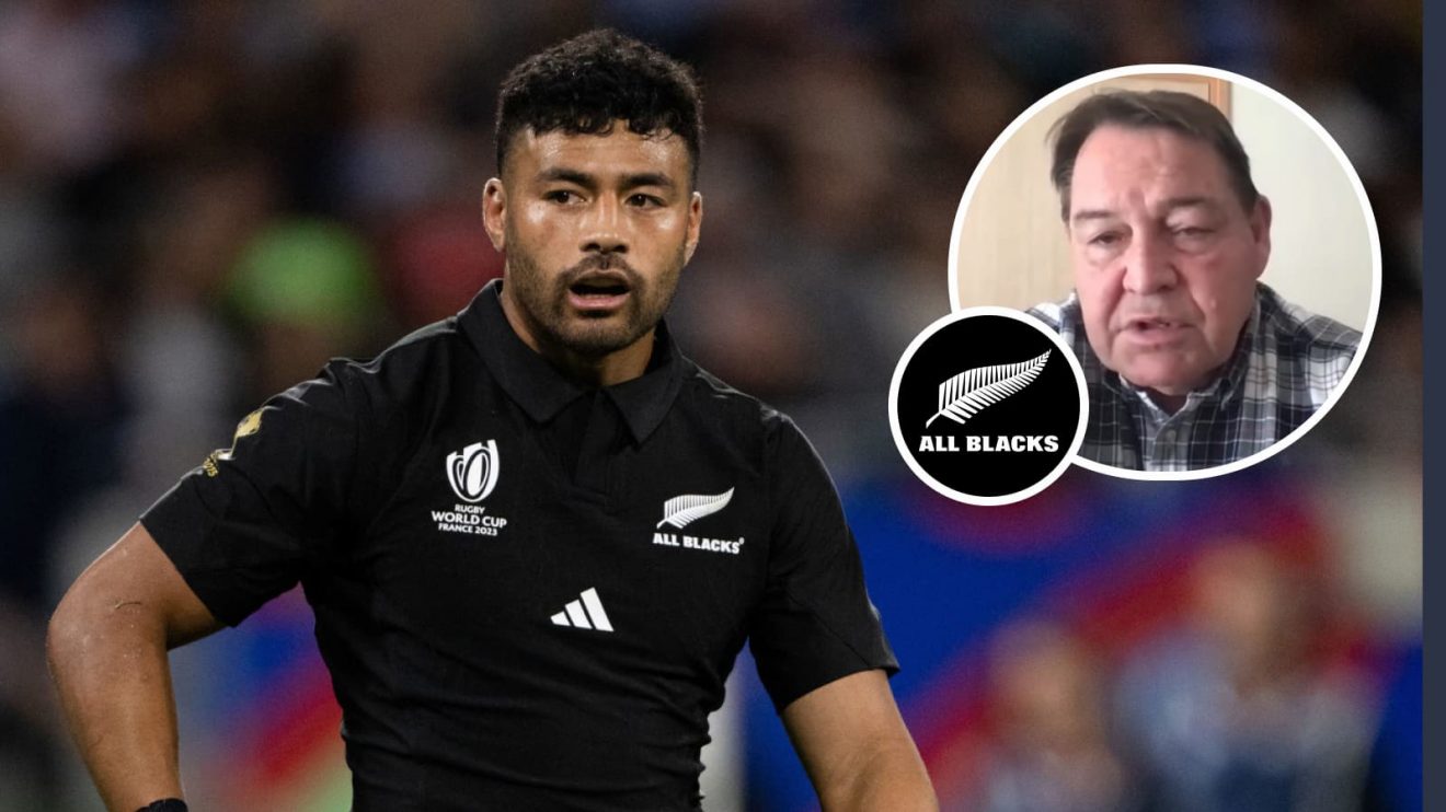 Former All Blacks fly-half Richie Mo'unga and ex-head coach Sir Steve Hansen.