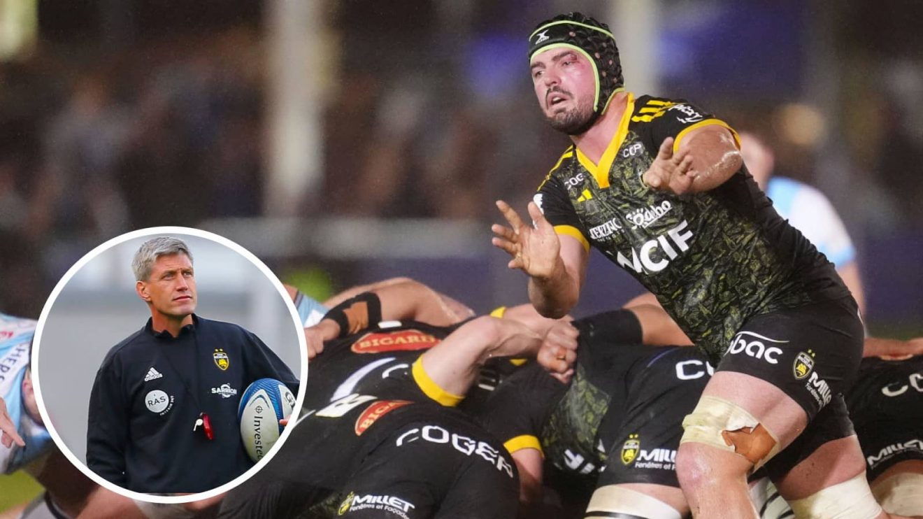 Gregory Alldritt in action against Bath and La Rochelle head coach Ronan O'Gara (inset).