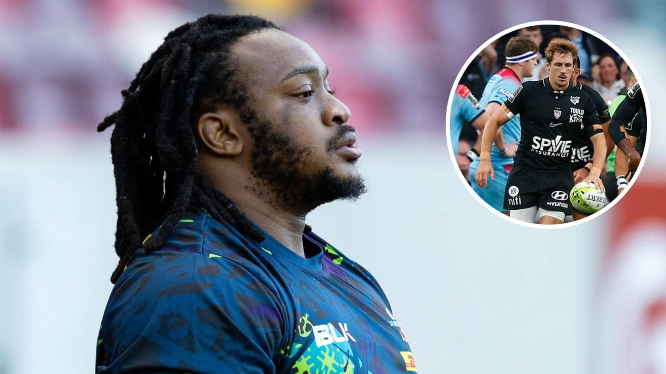 Stormers hooker Joseph Dweba and an insert of Toulon captain Baptiste Serin