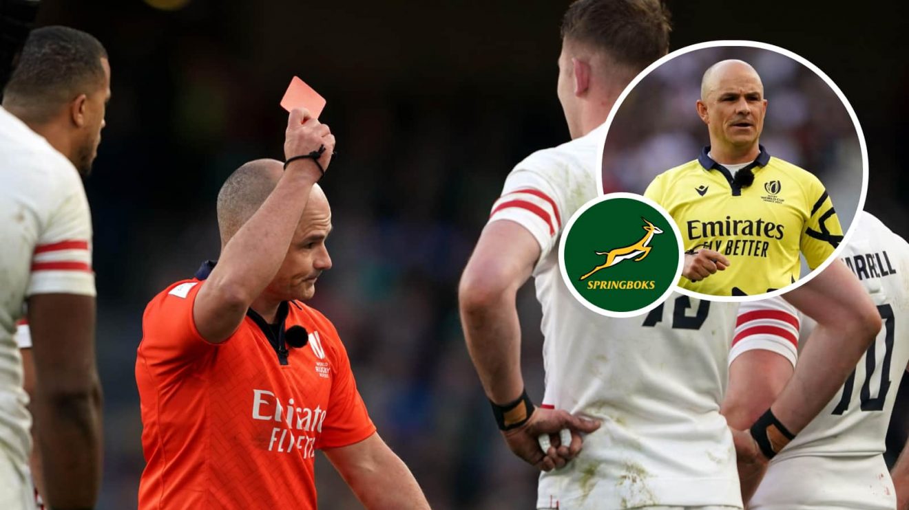 England's Freddie Steward is shown a red card by referee Jaco Peyper during the Guinness Six Nations match at Aviva Stadium, Dublin.