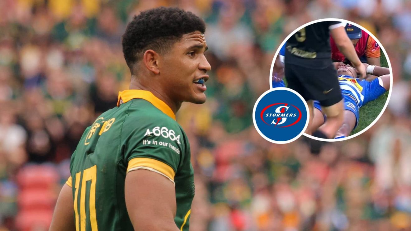 Springboks fly-half Sacha Feinberg-Mngomezulu and an insert of Stormers playmaker Manie Libbok.