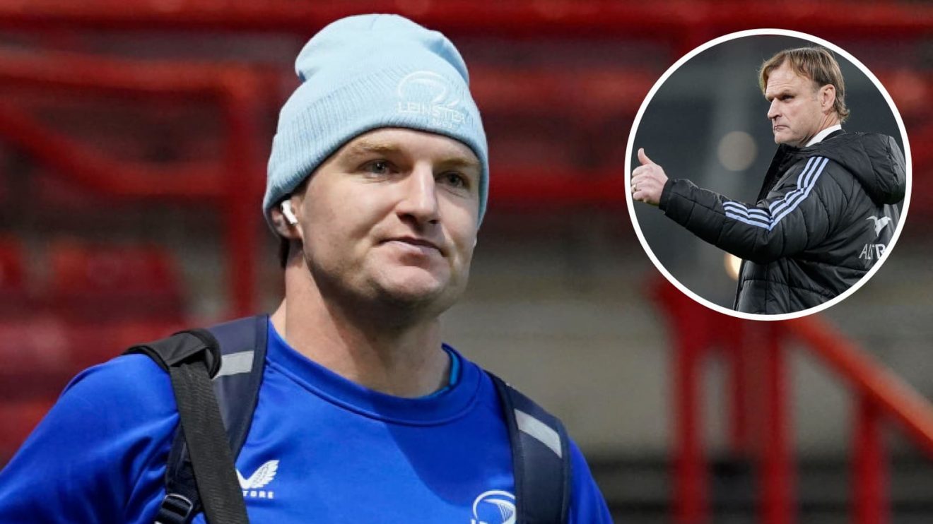 Leinster and New Zealand centre Jordie Barrett, and All Blacks head coach Scott Robertson (inset).