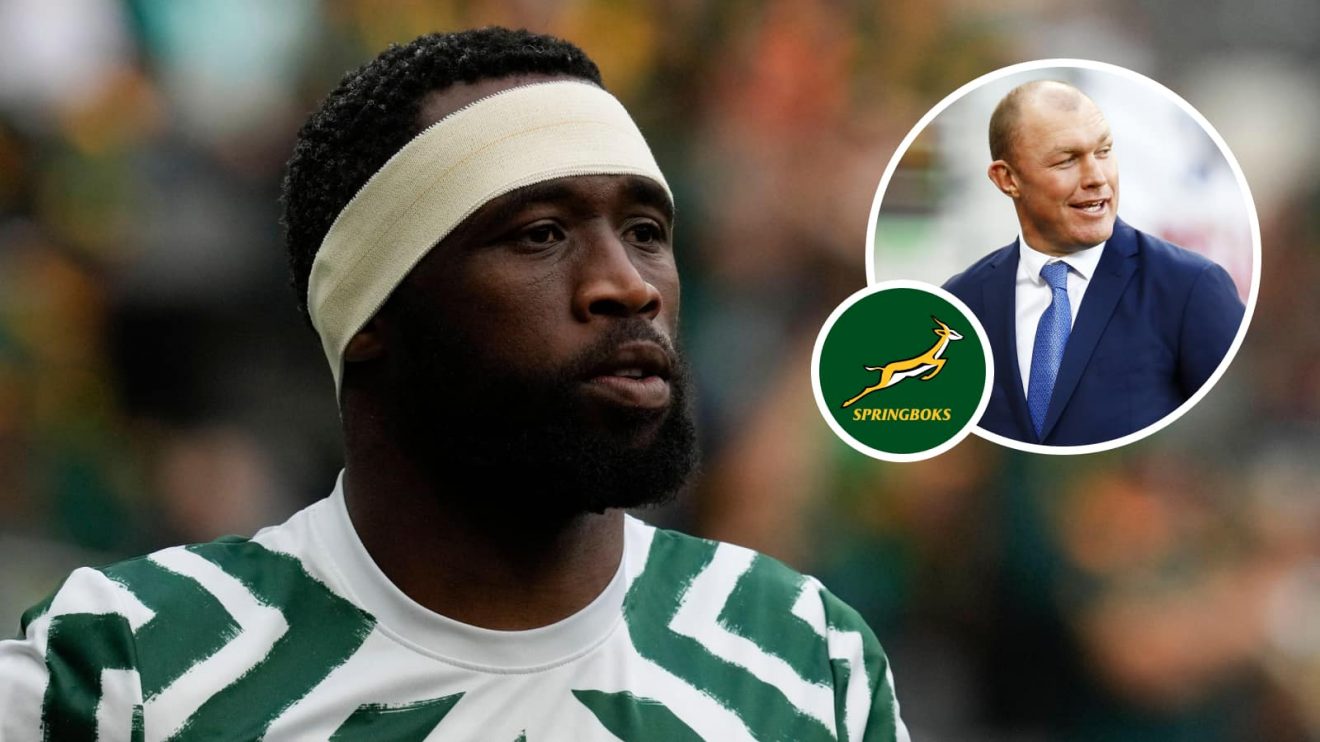 Springboks and Sharks star Siya Kolisi and an insert of Schalk Burger,