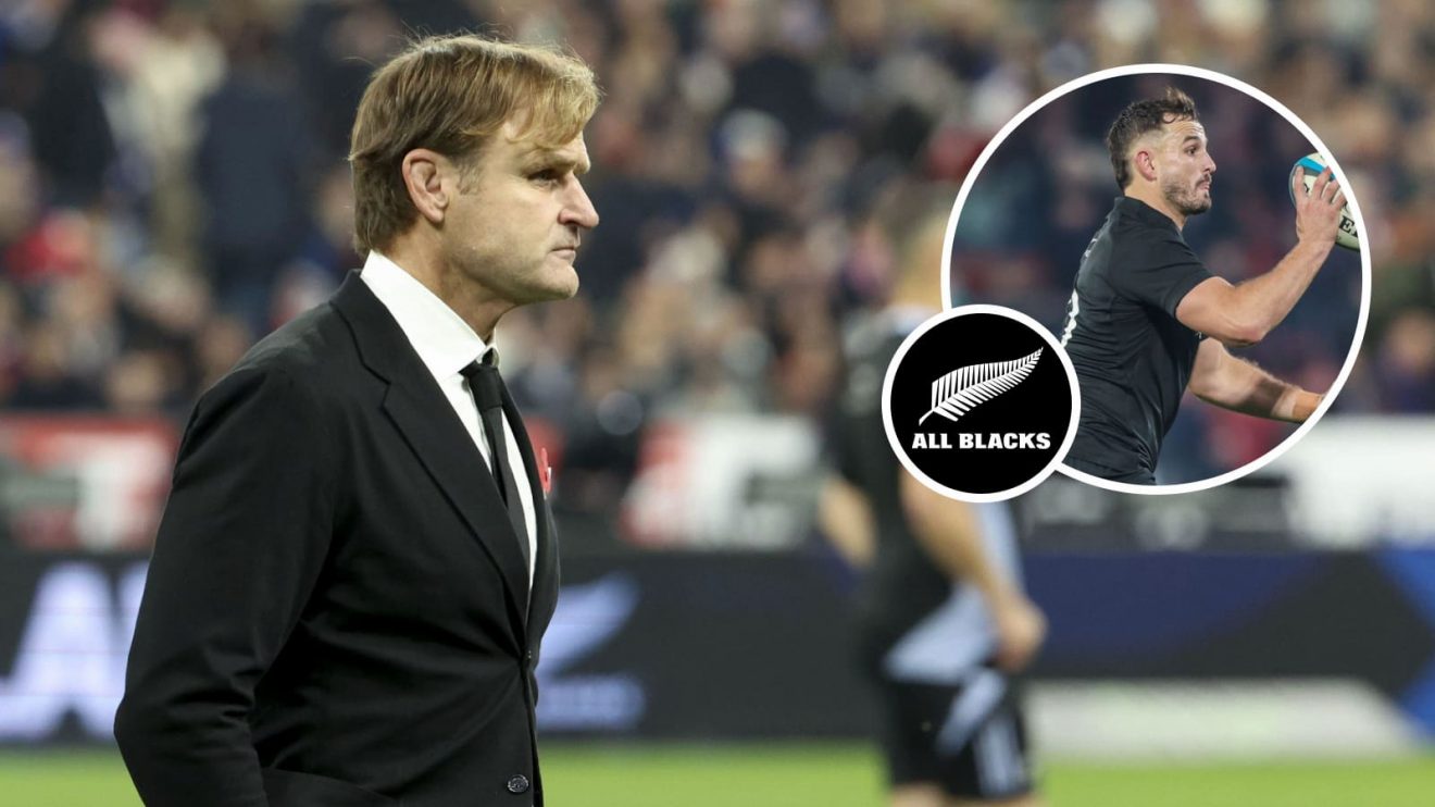 All Blacks head coach Scott Robertson and Blues fly-half Harry Plummer (inset).