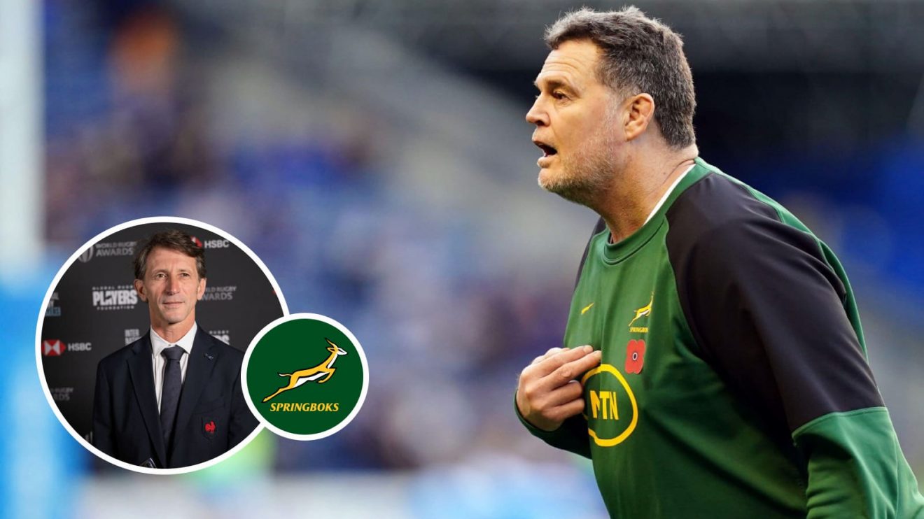 Springboks head coach Rassie Erasmus and France Sevens boss Jerome Daret.