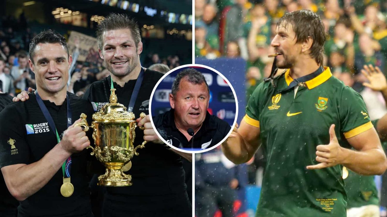 All Blacks legends Dan Carter and Richie McCaw, ex head coach Ian Foster and Springboks forward Eben Etzebeth.