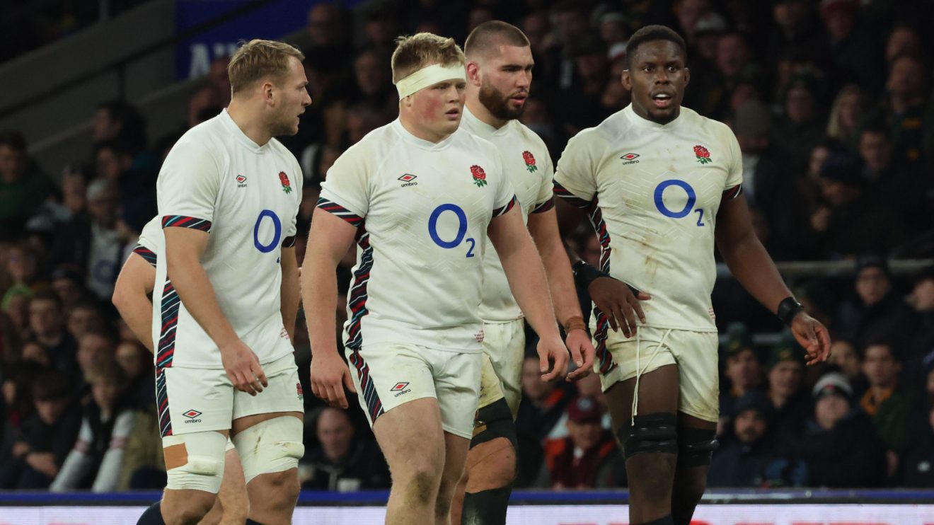 England prop Fin Baxter alongside team-mates.