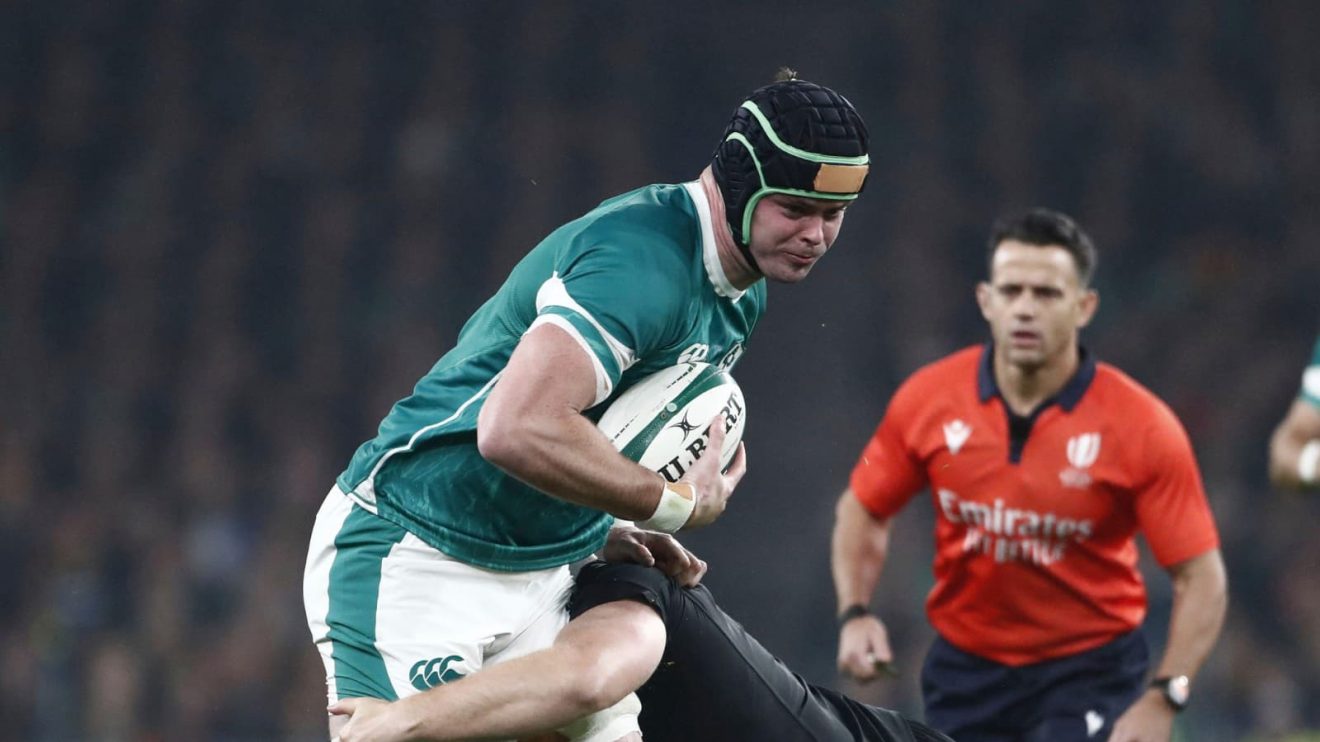 Ireland's James Ryan, drives forward during the the Autumn Nations series rugby union match between Ireland and New Zealand.