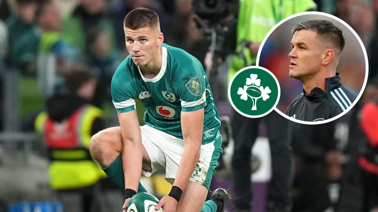 Ireland and Leinster fly-half Sam Prendergast and an insert of Johnny Sexton.