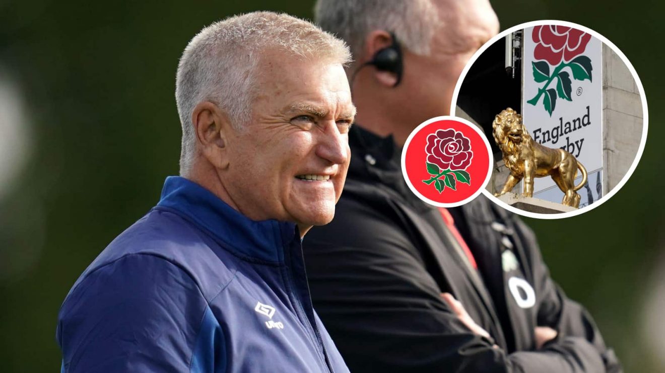 RFU chief Bill Sweeney and an insert of Lions Gate at Twickenham Stadium