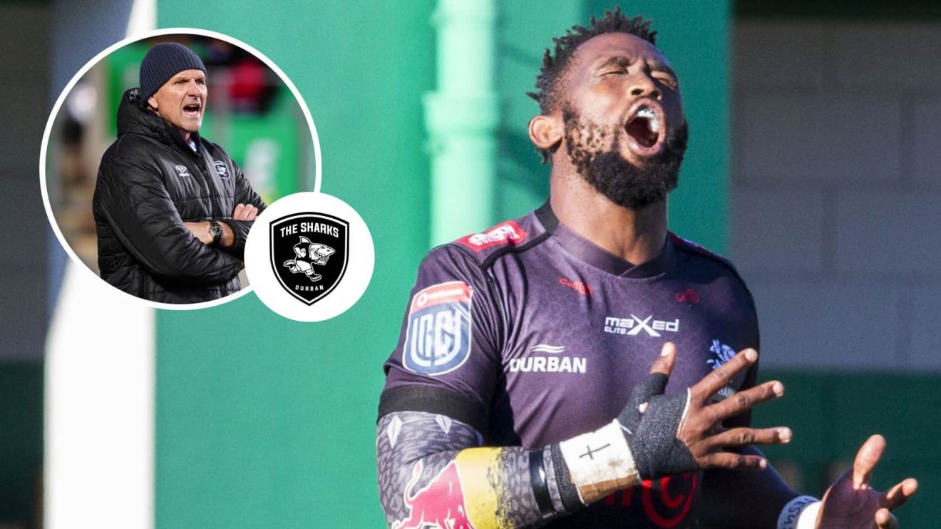 Springboks captain Siya Kolisi and Sharks head coach John Plumtree (inset).