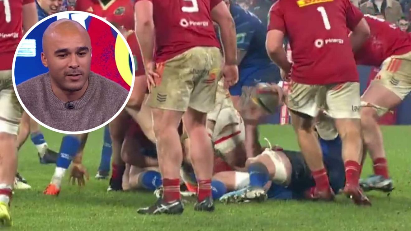 James Ryan pops the ball from the floor and an insert of ex-Munster full-back Simon Zebo.