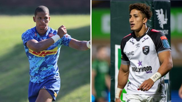 Split with Stormers Manie Libbok and Sharks Jordan Hendrikse.