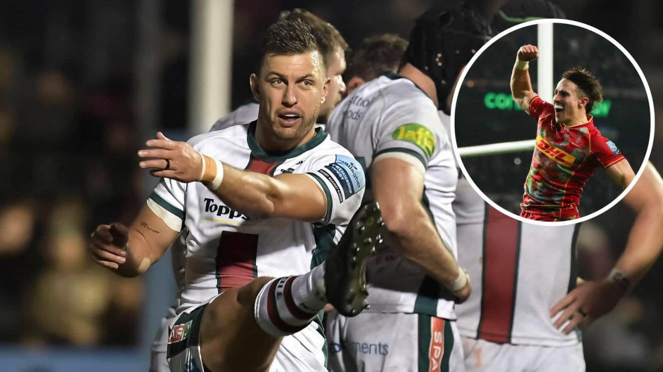 Leicester Tigers fly-half Handre Pollard and an insert of Harlequins winger Cadan Murley.