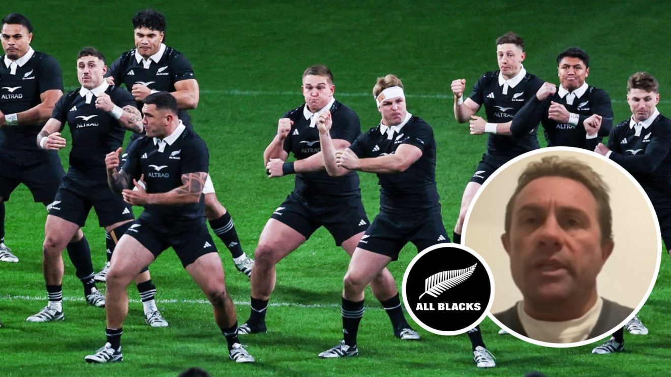 All Blacks haka and Justin Marshall photo