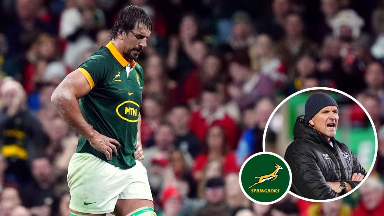 Springboks star Eben Etzebeth and his head coach at the Sharks, John Plumtree (inset).