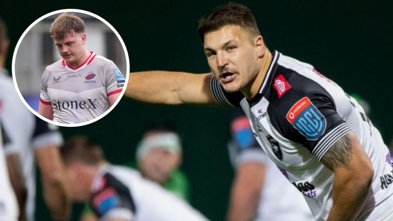 Sharks centre Andre Esterhuizen and Saracens back-row Toby Knight.