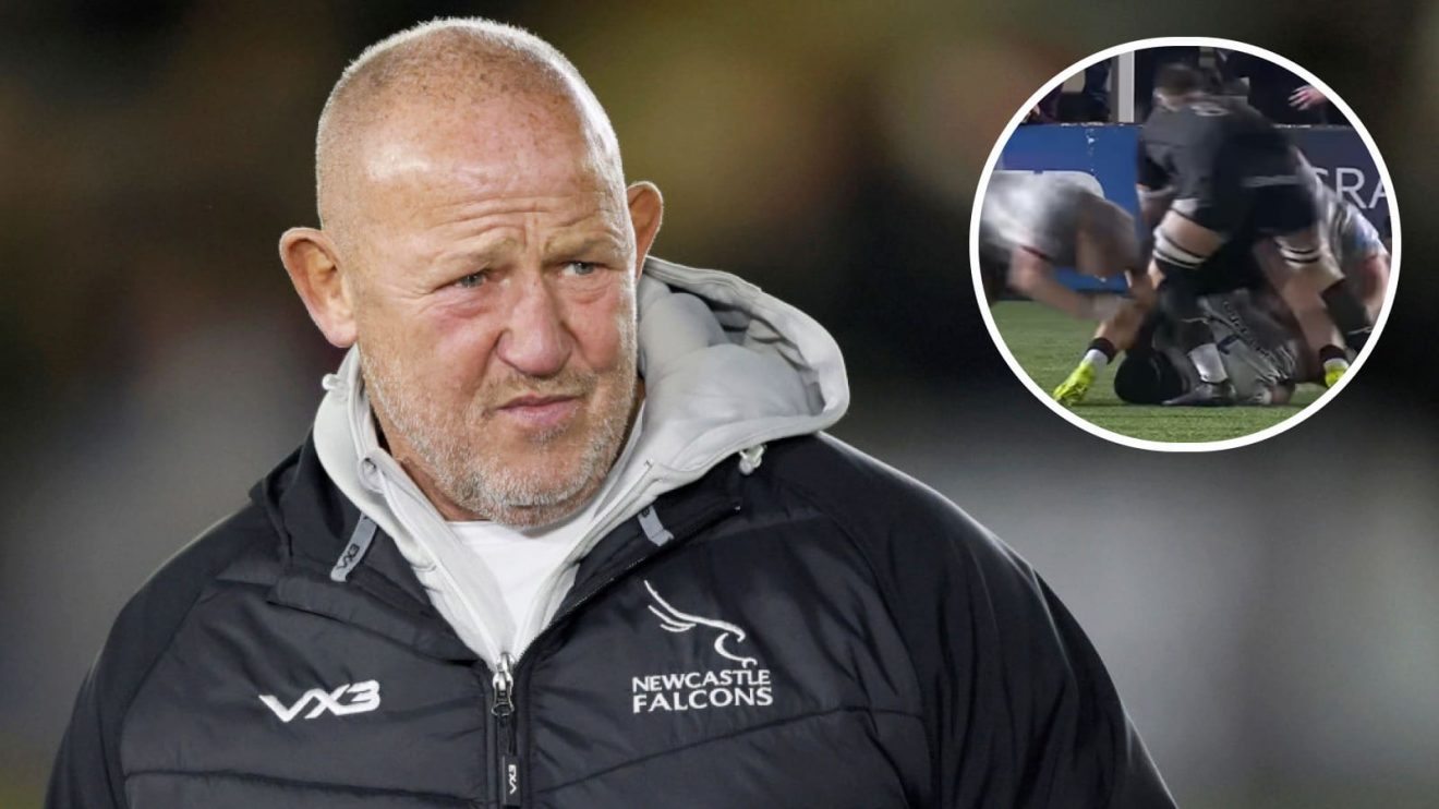 Newcastle Falcons boss Steve Diamond and the illegal Hugh Tizard cleanout (inset).