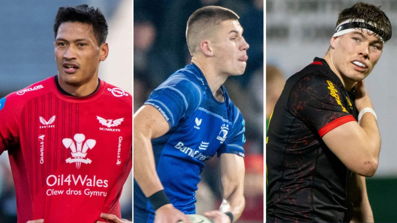 Split pic of Scarlets' Sam Lousi (left), Sam Prendergast of Leinster (middle) and Ulster's Jude Postlethwaite (right).