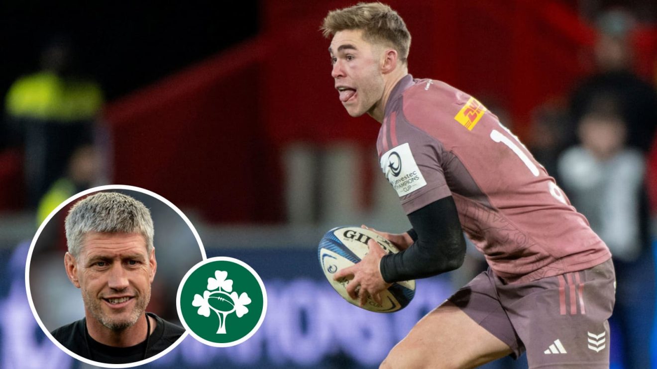 Munster fly-half Jack Crowley and Ireland legend Ronan O'Gara (inset).